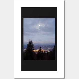 Misty Moon Over the Columbia River Posters and Art